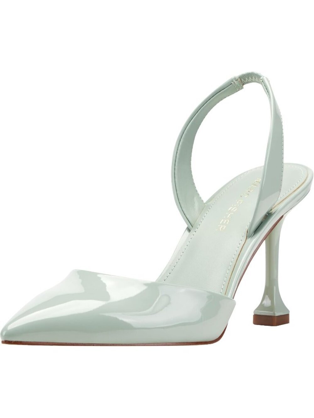 Women Light Green Patent Pull On Pointy Toe Hadya Pumps High Tapered Heels Shoes